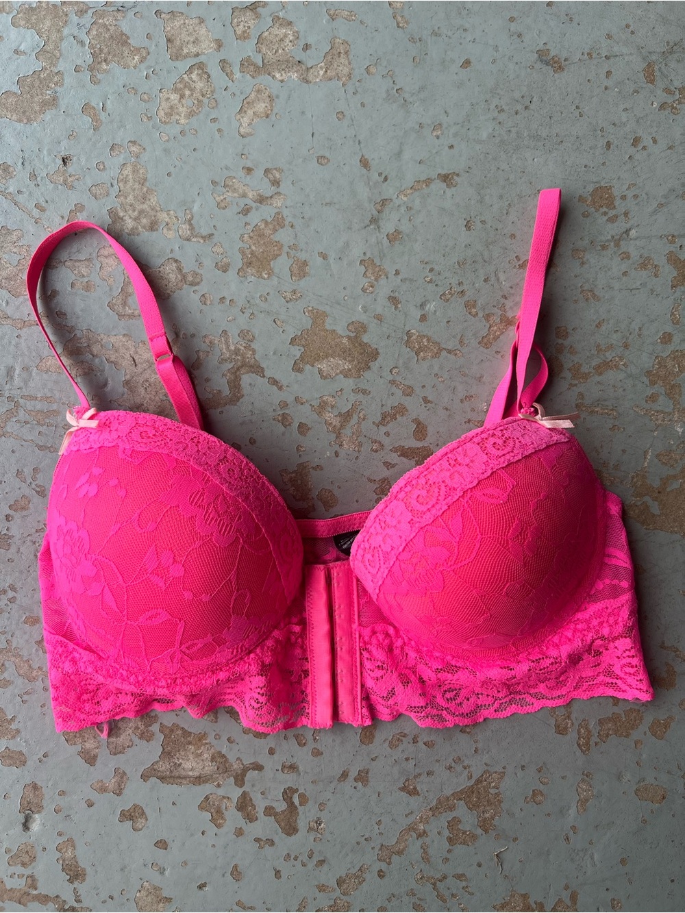 Hot Pink Lace Push Up Bra Front Closure
